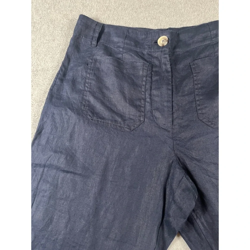 NWT! Quince Womens Navy 100% European Linen Patch Pocket Wide Leg Pants Size 12